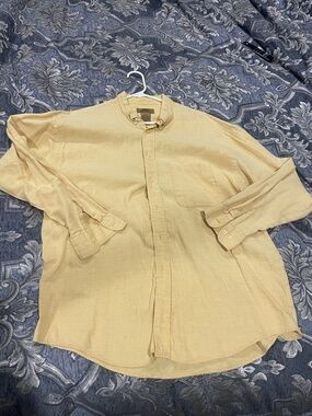 Yellow Linen Button-Up Shirt, brand is J Riggings, size XL.